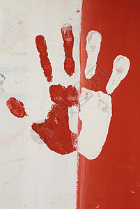 手印打印绘画艺术橙子红色手指棕榈孩子们白色背景图片