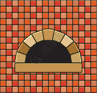 蜗耳墙空耳的矢量砖炉石头厨房文化食物插图壁炉烹饪棕色餐厅红色插画