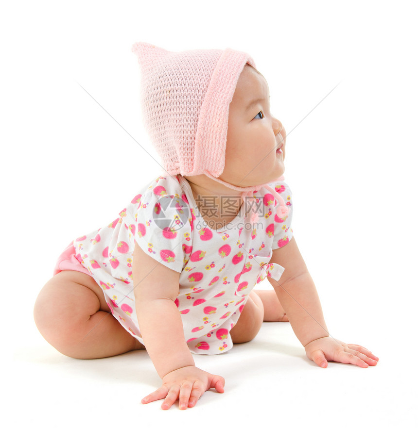 亚洲女婴女儿喜悦快乐女性生长女孩婴儿帽子身体工作室图片