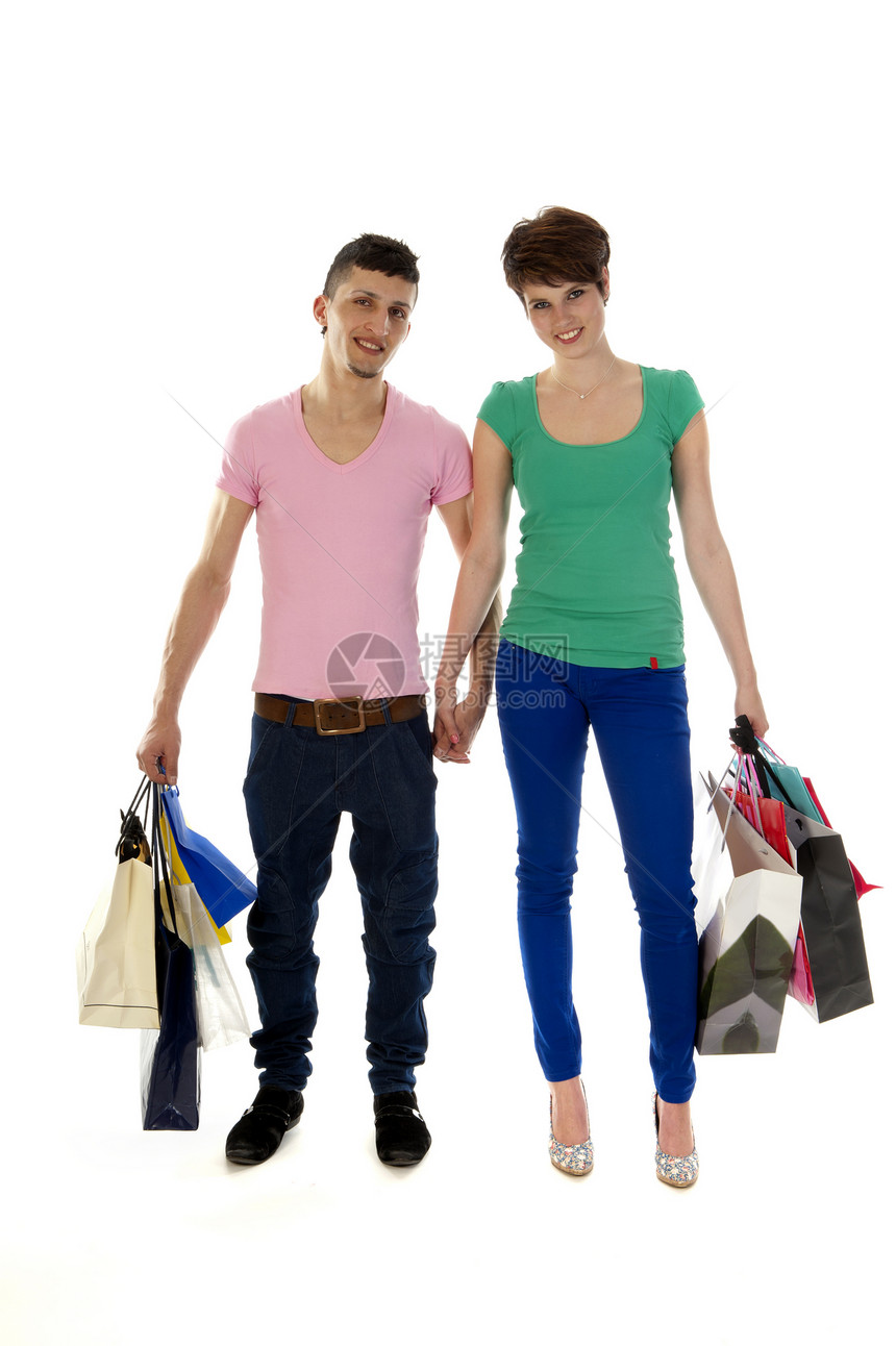 购物喜悦男性欢呼青年夫妻学生销售消费者快乐女性图片