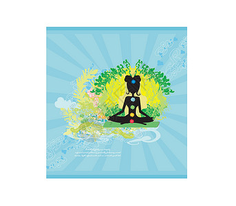 斯克拉德瑜伽莲的姿势 有彩色查克拉点的帕德马萨纳插图花朵呼吸身体女性康复美丽健身房活力瑜珈插画