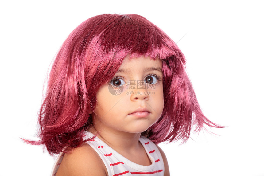 假发和假冒的少女红色白色乐趣女性头发女孩孩子婴儿图片
