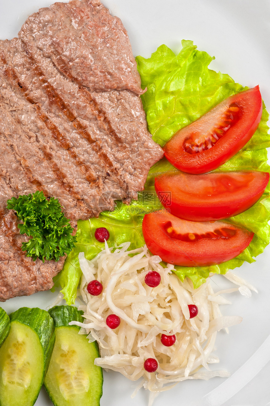 肉切肉迷迭香课程沙拉金属牛肉盘子炙烤猪肉烹饪美食图片