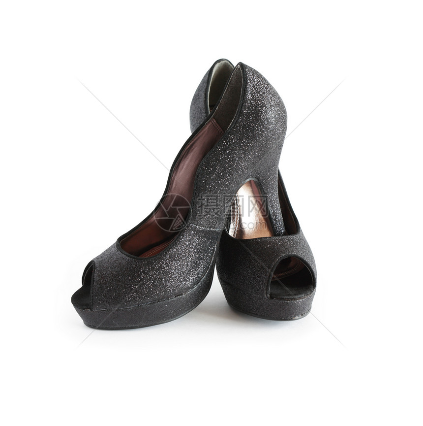 时尚型女性鞋皮革魅力脚跟衣柜购物衣服鞋类黑色图片