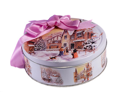 礼物 一个美丽的盒子 有冬天的景象惊喜磁带新年包装背景图片