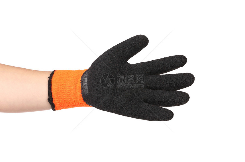 橡皮保护手套橙色和黑色乳胶材料家务棕榈工人园艺预防工作服敷料橙子图片