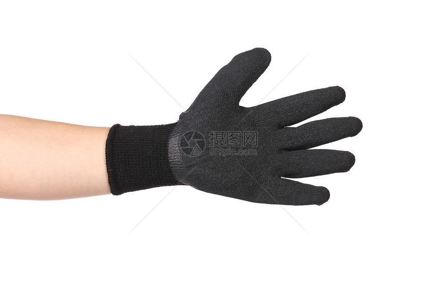 手持黑色橡胶防护手套安全工作服敷料衣服职业工人园艺生活家务乳胶图片