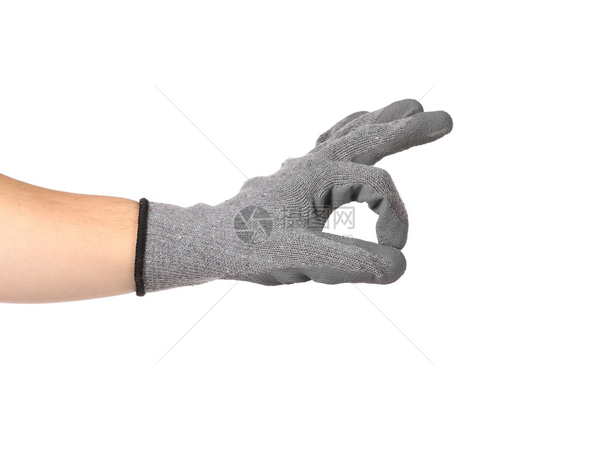 橡皮保护手套显示标志OK安全工作工人敷料职业预防衣服手指园艺棕榈图片
