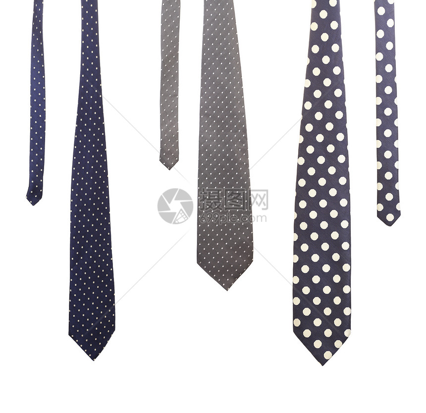 三个多色领带商品灰色办公室商业白色纺织品条纹黄色紫色织物图片