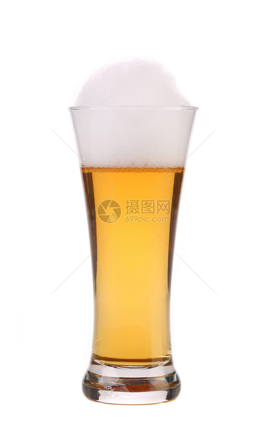满杯啤酒和泡沫液体琥珀色玻璃气泡金子白色棕色茶点饮料文化图片