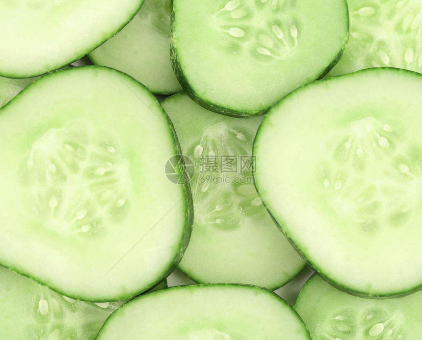 切片新鲜黄瓜的背景植物宏观食物蔬菜白色养分绿色工作室图片