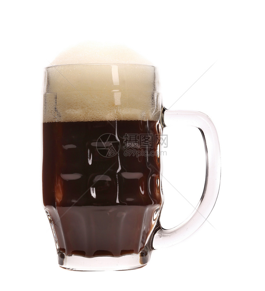 杯子里有泡沫的棕色啤酒图片