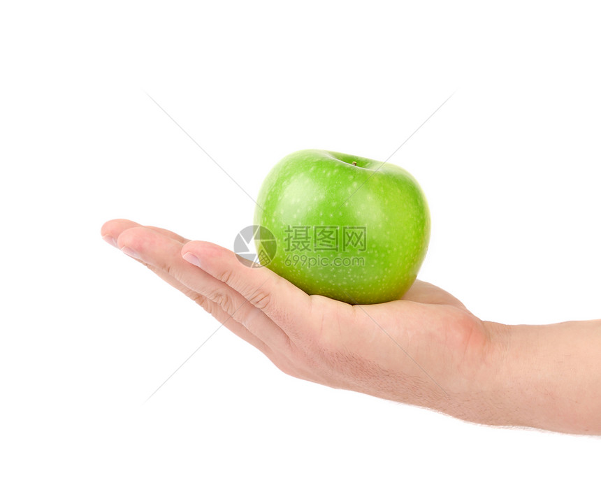 手握着绿苹果图片