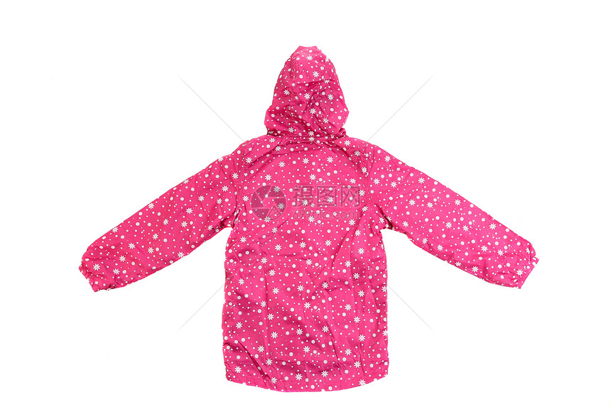 带头罩的粉色夹克兜帽拉链玫瑰服装孩子衣服薄片口袋袖子白色图片