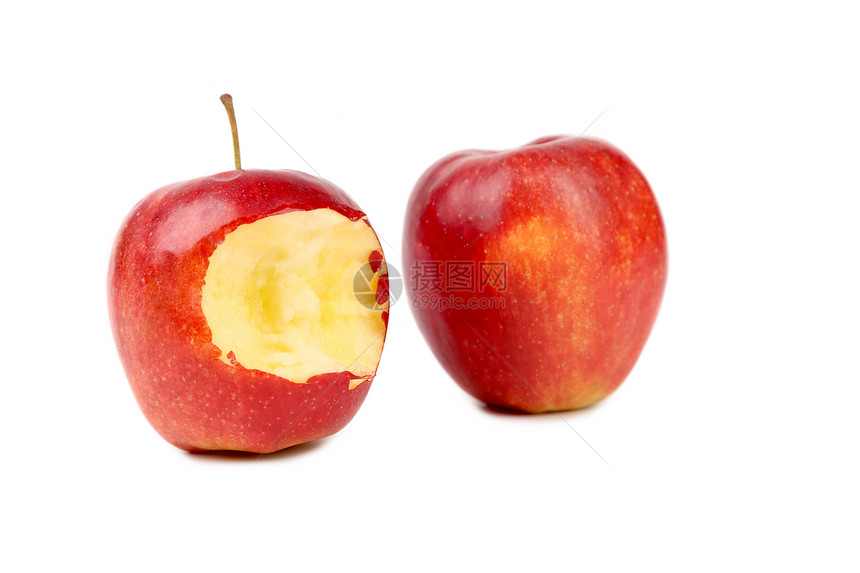 两个红苹果 整个和咬图片