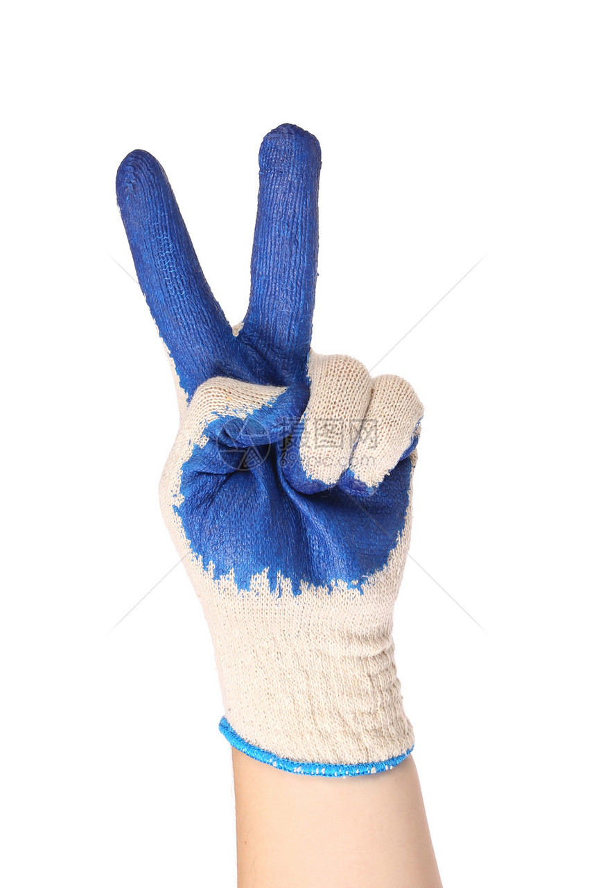 手在蓝色橡皮手套中露出两张图片