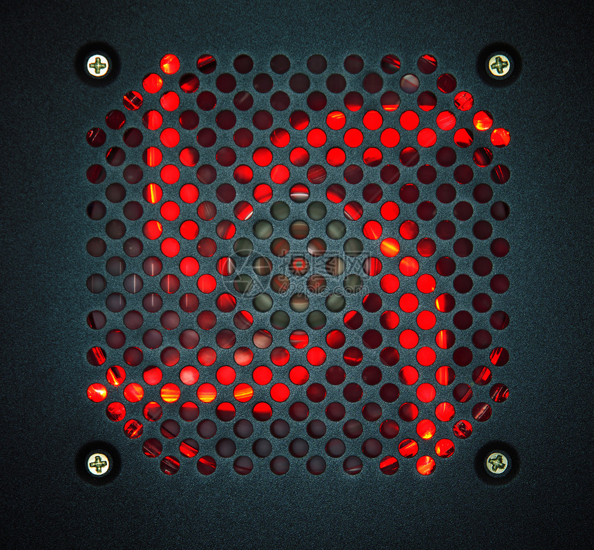 在 cpu 情况下的空气吹风端口 红色光灯用于多管道坚果鼓风机扇子床单短跑工业金属流动电脑圆形图片