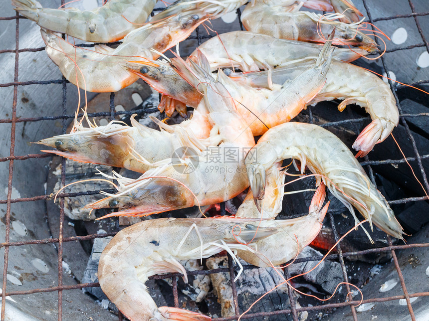 Grilled 虾虾海洋海鲜烹饪火焰营养美食熏制烧烤贝类牛扒图片