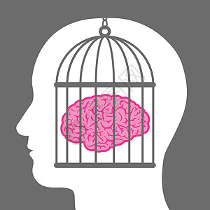 俘虏笼中的大脑在雄性头颅内插画