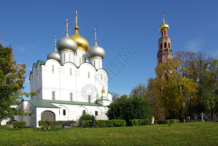 易德龙年货大舞台俄罗斯大修道院 诺沃德耶维奇修道院教会历史文化天空首都新圣女教堂地标建筑蓝色背景