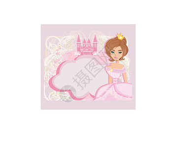 与美丽的公主和粉红城堡的装饰框架高清图片