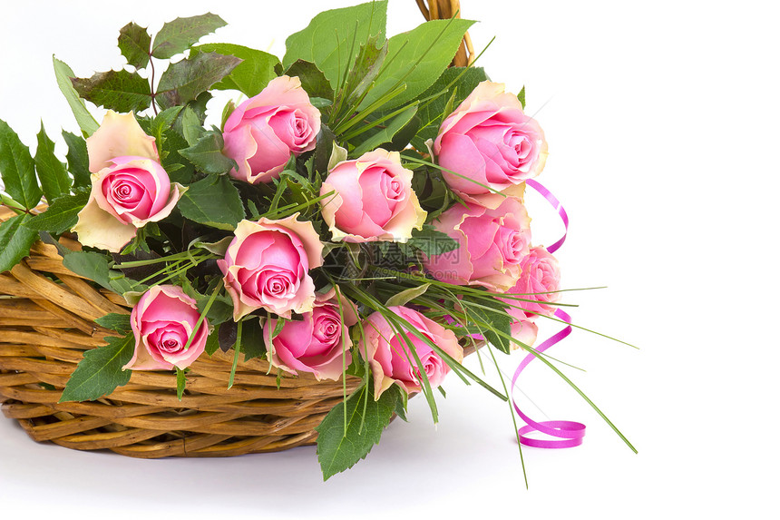 篮子里的粉红玫瑰礼物母亲妈妈植物群展示生长婚姻手势花瓣香味图片