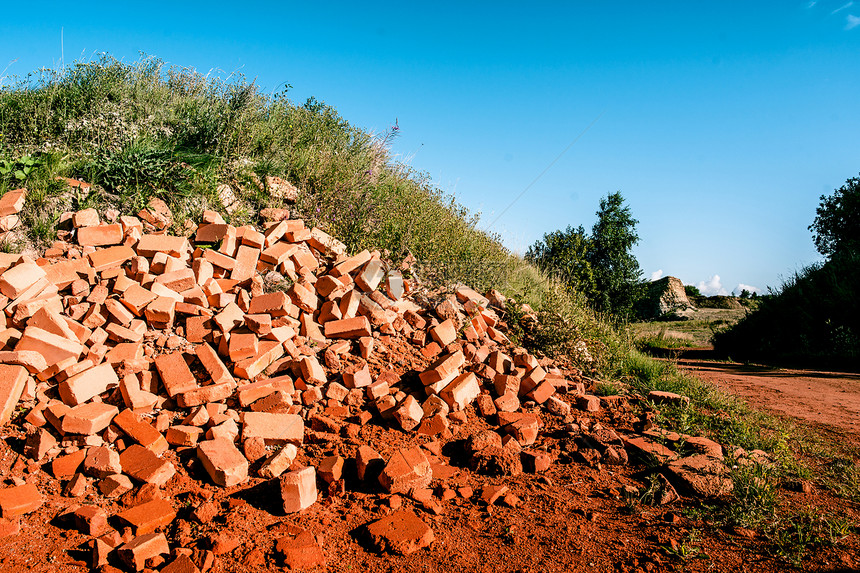 红砖块概念收藏石工岩石建造团体工作石头橙子工业图片