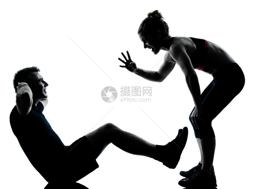 一对夫妇 男性 体操健身女性男人讲师白色培训师训练女士有氧运动成年人情侣图片
