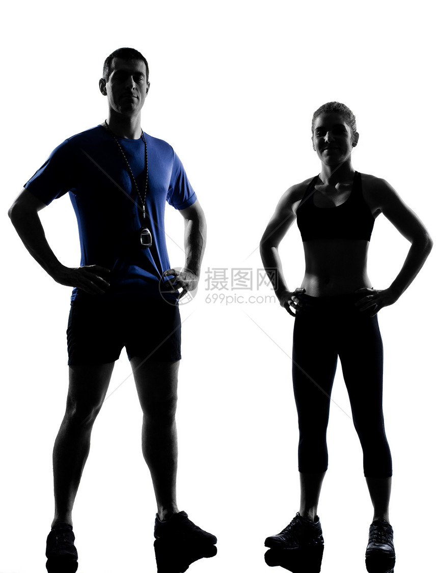 男男女女在锻炼有氧运动教练男性女士白色培训师讲师女性训练情侣运动成年人图片