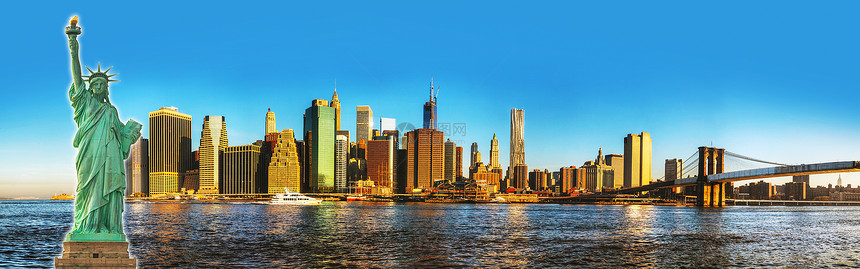 纽约市与布鲁克林桥的城市风景旅行景观天空自由摩天大楼天际全景市中心建筑学建筑图片