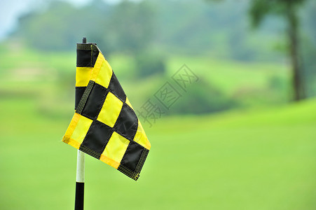 格子旗复选旗牌黄色果岭高尔夫球体育场馆风景运动绿色健身背景