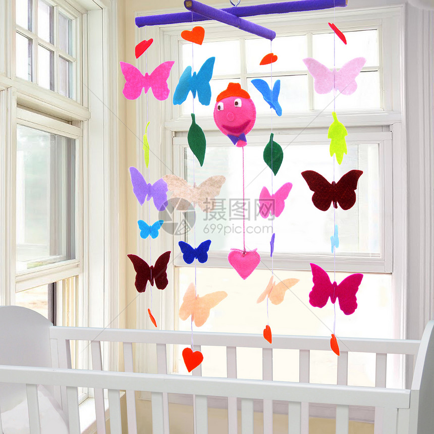蝴蝶和气球手工手机羊毛孩子婴儿树叶毛毡孩子们玩具婴儿床图片