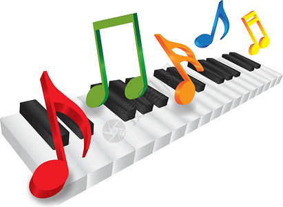 维贝音乐钢琴键盘和3D音乐笔记说明设计图片