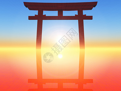 中年宗教红色入口阳光神道日落太阳传统背景图片