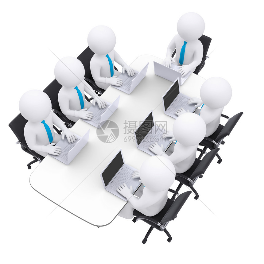 手持笔记本电脑的商务人士坐在桌子上冲浪办公室椅子男人会议商业插图团体领导扶手椅图片