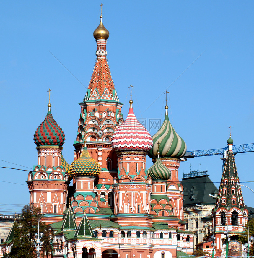 莫斯科圣巴西尔大教堂地标石头星星大教堂蓝色建筑学摄影阳光宗教旅行图片