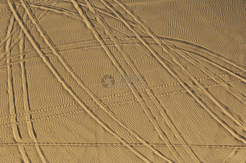沙丘上的四轮自行车轮胎足迹图片