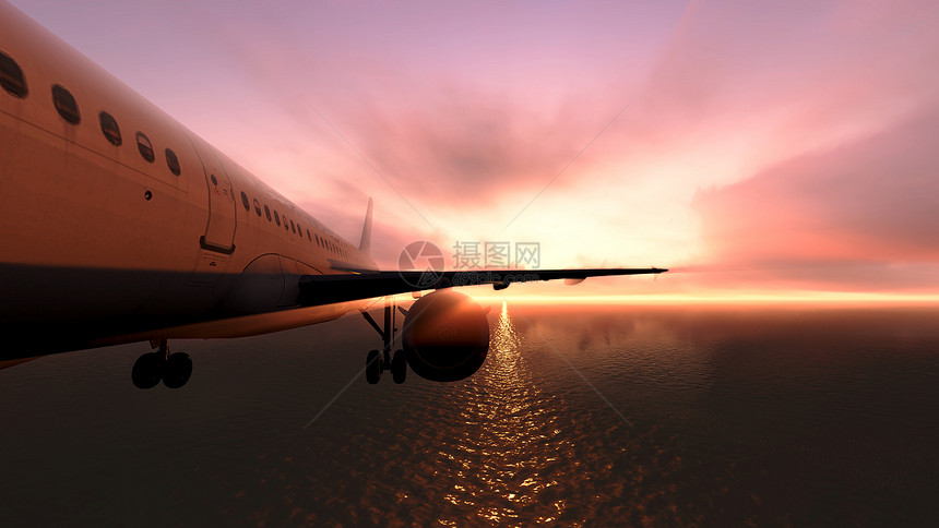 飞越大海自由太阳运输飞行旅行飞机场日落天空乘客日出图片
