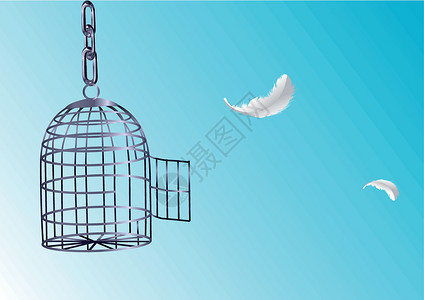 空鸟笼开放笼压力插图鸟笼情绪羽毛被拘留者悲伤飞行设计图片