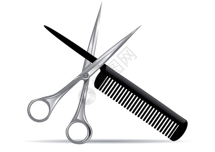 剪剪刀和梳子头发黑色发型反射沙龙理发师剪发白色工具背景图片