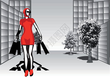 背红色包的女孩购物街太阳镜红色市场街道礼服地标女孩设计图片