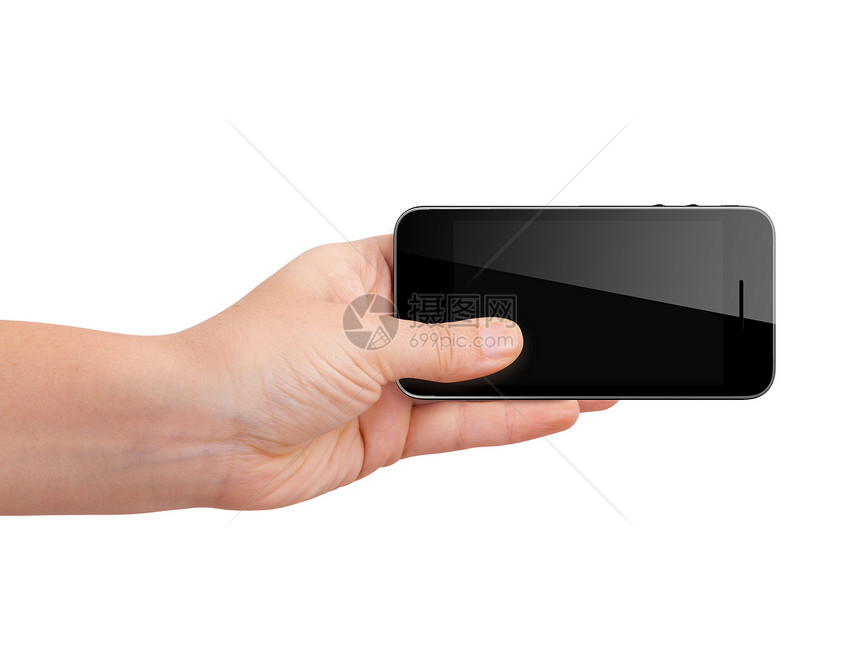 手持带空白屏幕的智能电话触摸沟通触摸屏技术数据展示手机教育机动性电子图片