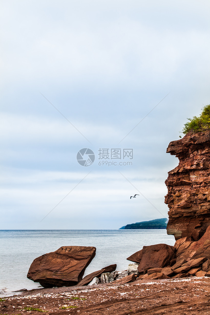 美丽的克利夫和海鸥的景观经过时图片