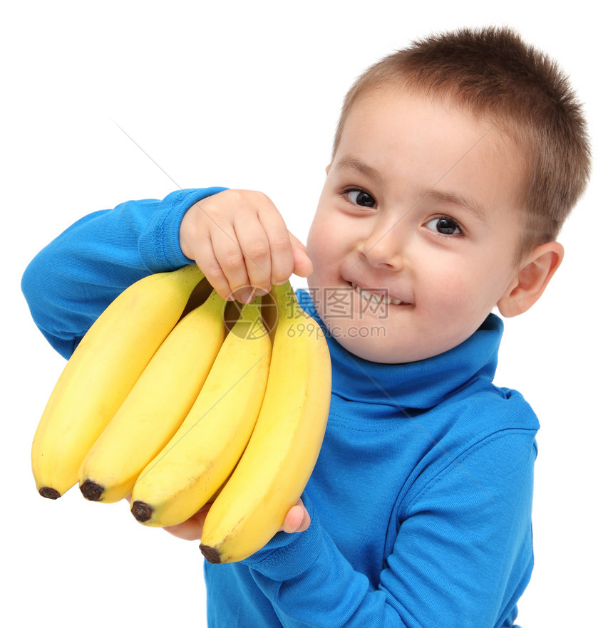 小男孩拿着香蕉图片