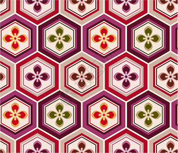 无缝的日本花卉形态六边形文化波峰服装墙纸装饰插图花朵纺织品风格背景图片