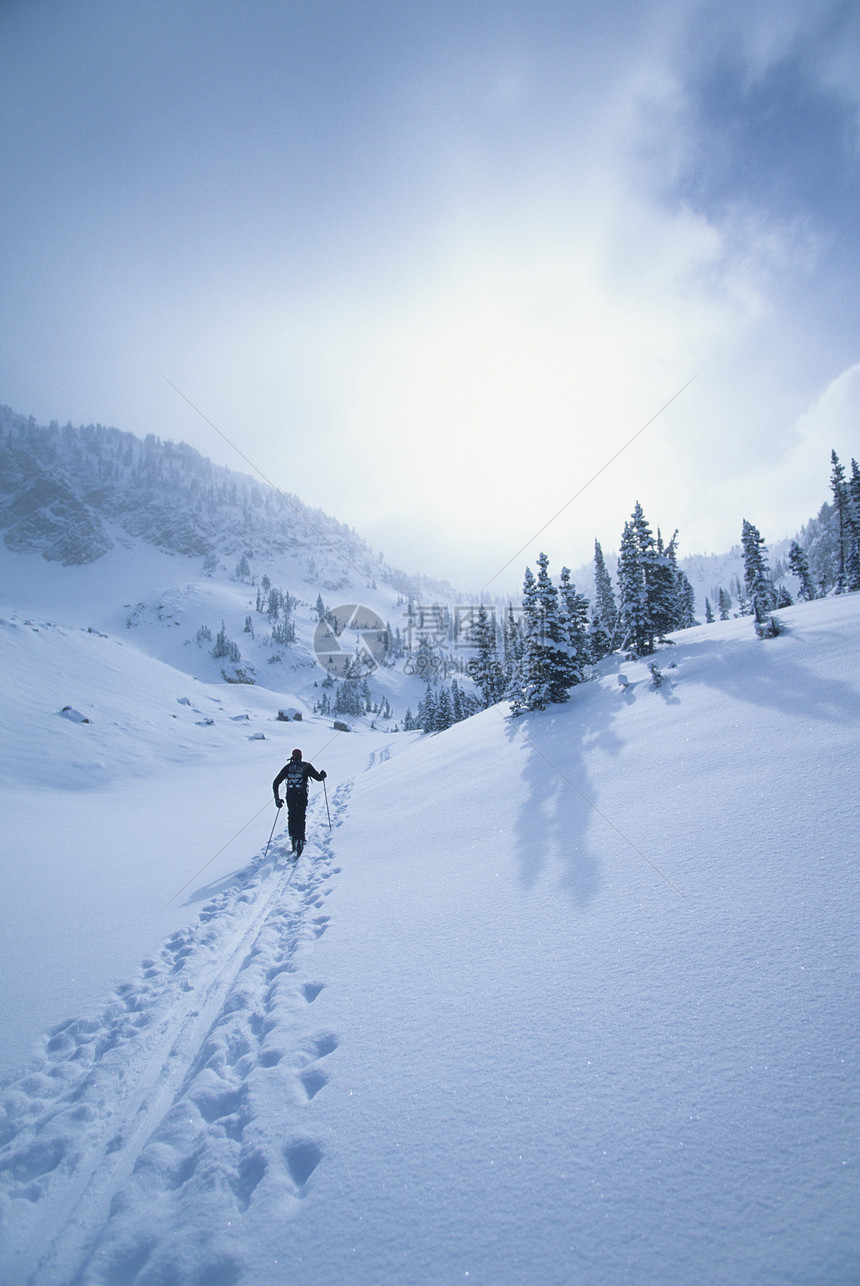 山区跨国家滑雪运动员图片