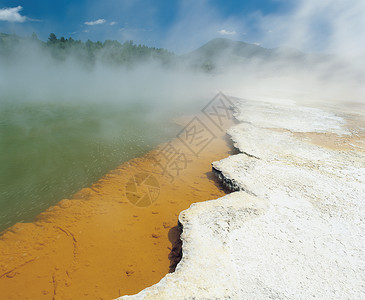 温泉押金蒸汽特征沉积物火山温泉池摄影背景图片