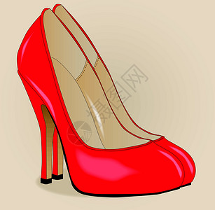 平面板法庭插图皮革高跟鞋艺术品绘画鞋类艺术红色背景图片