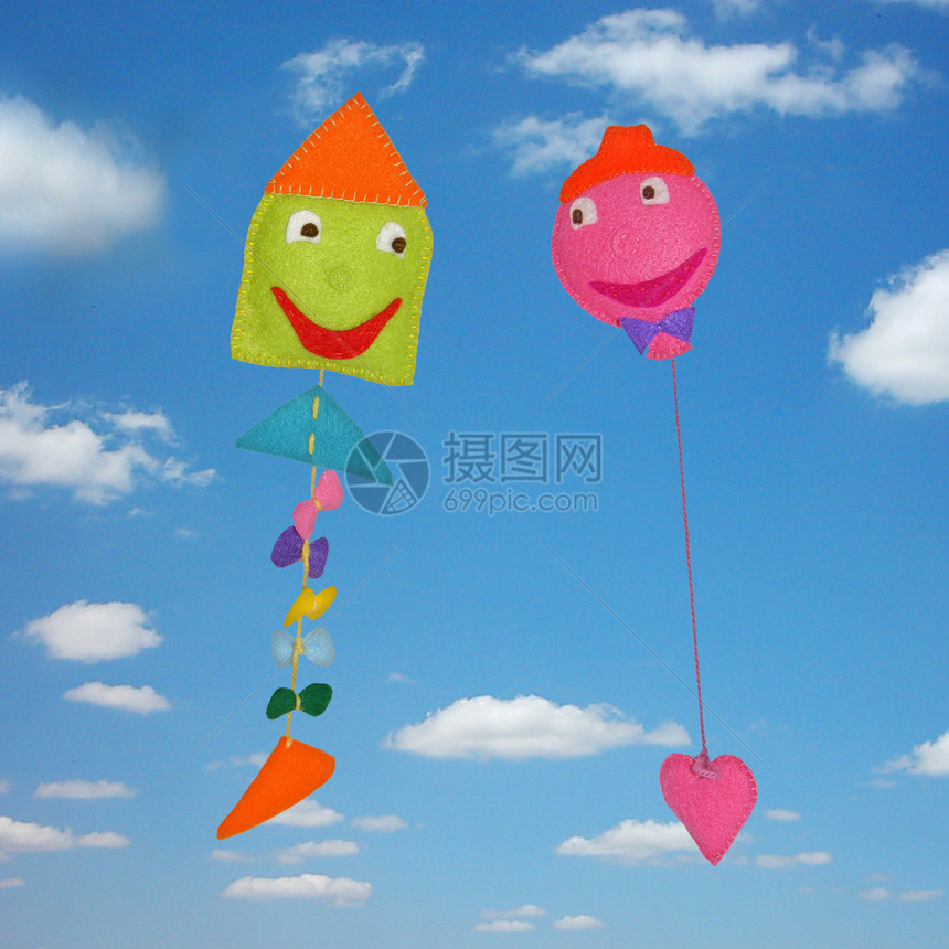 基特气球和气球天空孩子乐趣羊毛玩具孩子们毛毡图片
