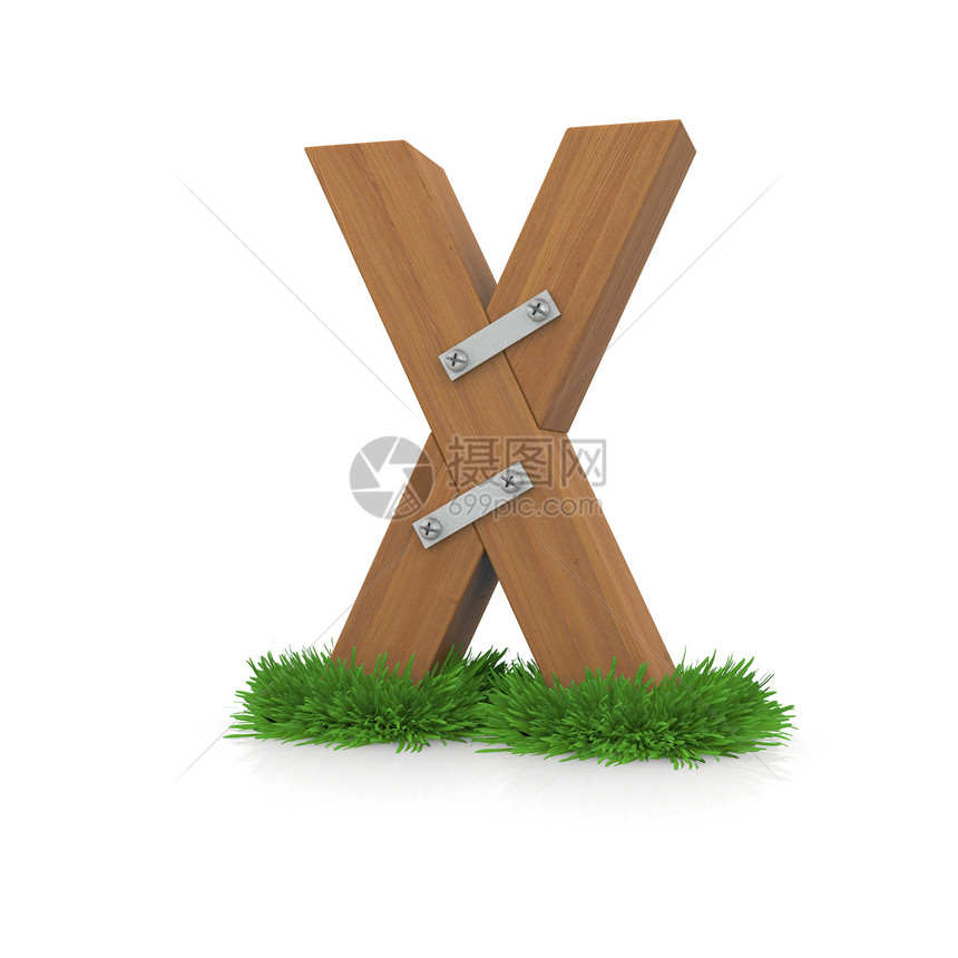 草地中的木弦字母X图片